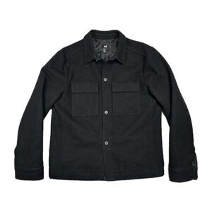 H&M Military Style Shacket Mens Medium Button Up CPO Wool Tweed Lined Coat